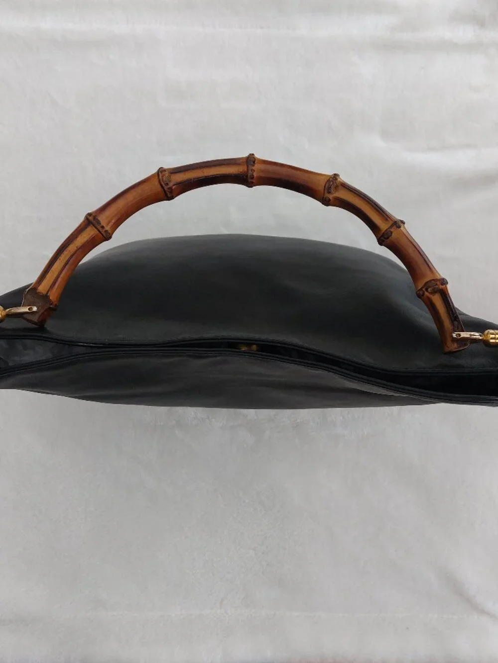 Vintage Gucci Tom Ford Scorched Bamboo Hobo Black Leather Handbag 001-1781-1638